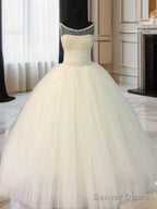 Ball-Gowns Scoop Beading Floor-Length Tulle Wedding Dresses