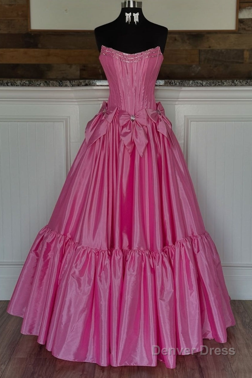 Ball Gowns Scoop Neck Satin Long Prom Dresses with Beading