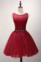 Ball Gowns Scoop Neck Short Tulle Homecoming Dresses With Beading