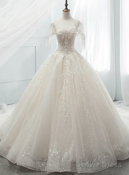 Ball Gown Sequins Tulle Sequins Backless With Beading Wedding Dress Prom Dresses