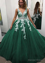 Ball Gown Sleeveless Long/Floor-Length Tulle Prom Dresses With Lace Appliqued Beading