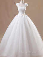 Ball Gowns Sleeveless Square Floor Length Ruffles Tulle Wedding Dresses