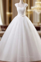 Ball Gowns Sleeveless Square Floor Length Ruffles Tulle Wedding Dresses