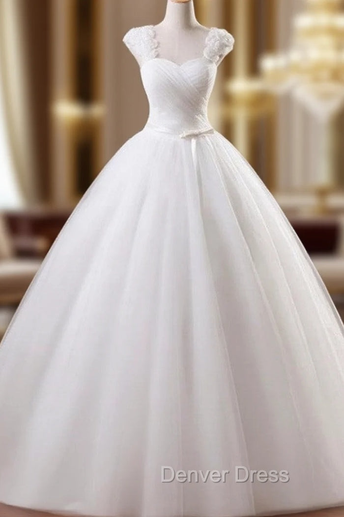 Ball Gowns Sleeveless Square Floor Length Ruffles Tulle Wedding Dresses