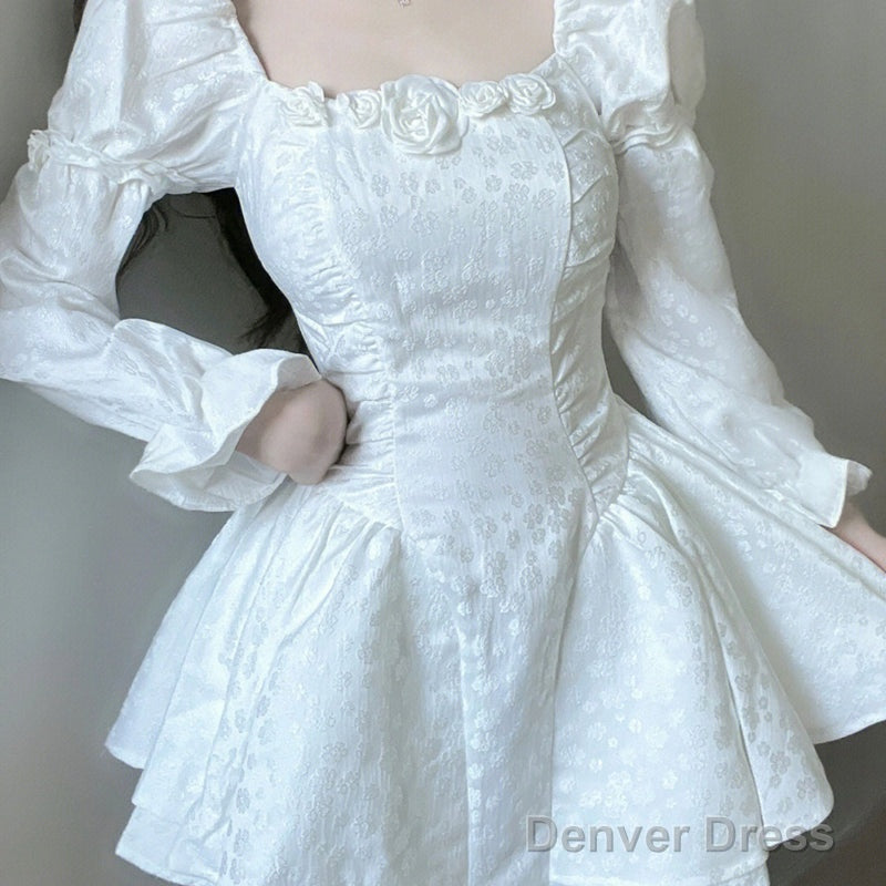 Ball Gowns Square Neckline White Lace Holiday Dress Birthday Dresses Birthday Outfits