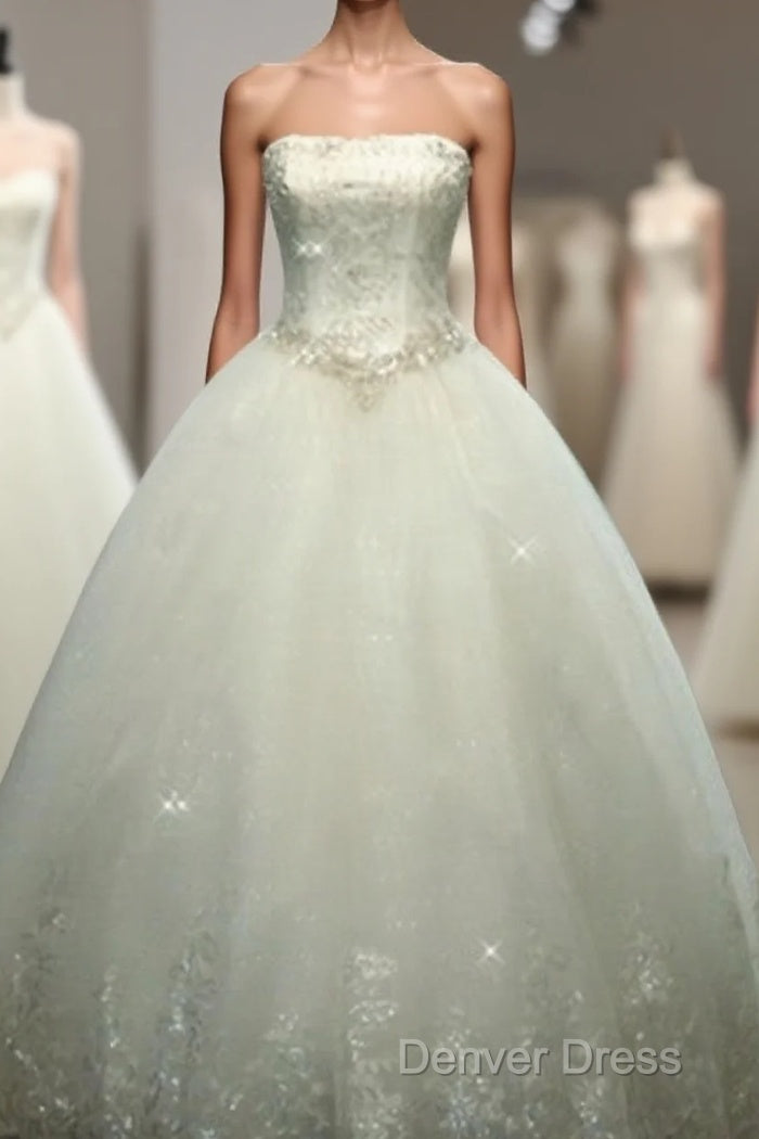 Ball-Gown Straight Beading Floor-Length Tulle Wedding Dresses Main image