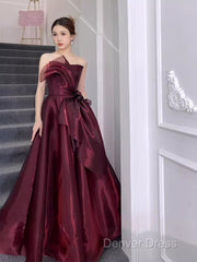 Ball Gown Strapless Burgundy Organza Prom Dresses Evening Dresses
