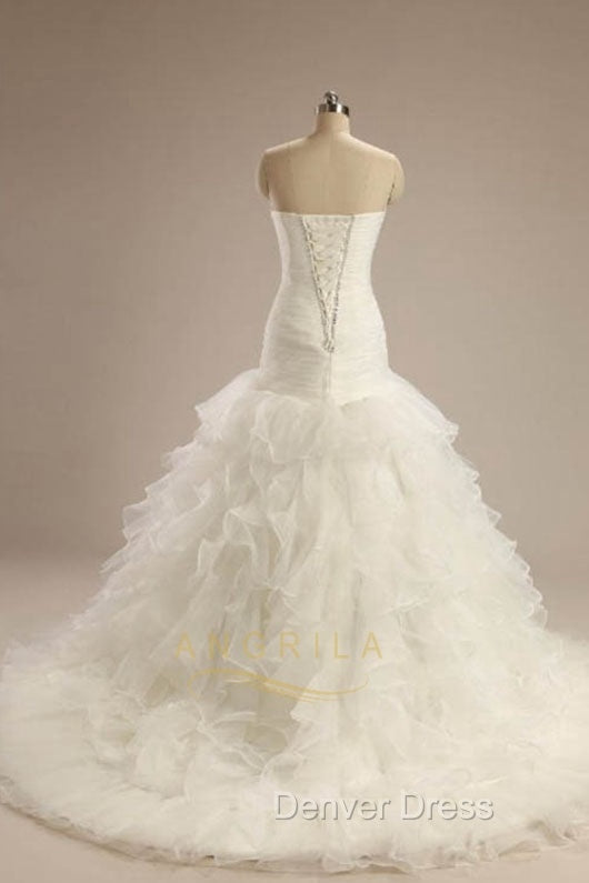 Ball-Gown Strapless Chapel  Wedding Dresses White Organza