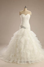 Ball-Gown Strapless Chapel  Wedding Dresses White Organza