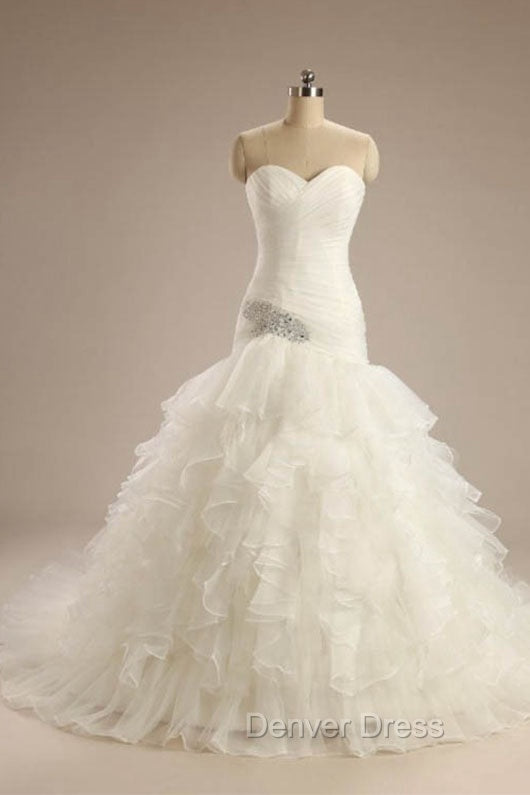 Ball-Gown Strapless Chapel  Wedding Dresses White Organza