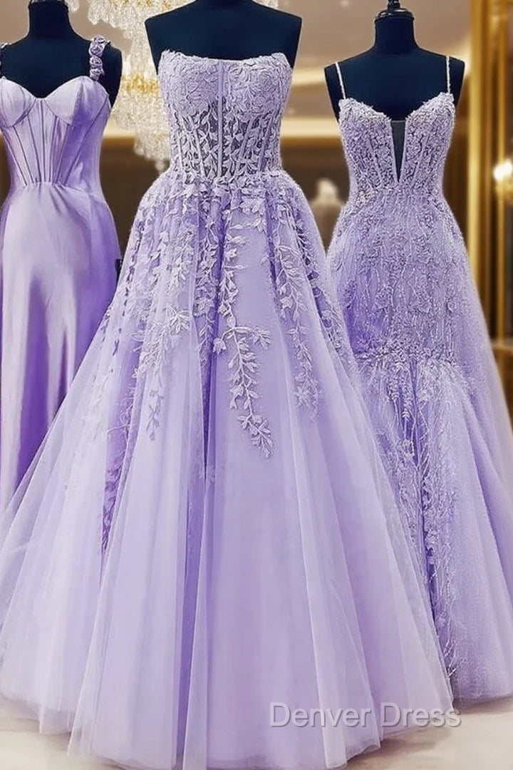 Ball Gown Strapless Purple Violet Prom Dresses Lace Long Formal Gown Main image