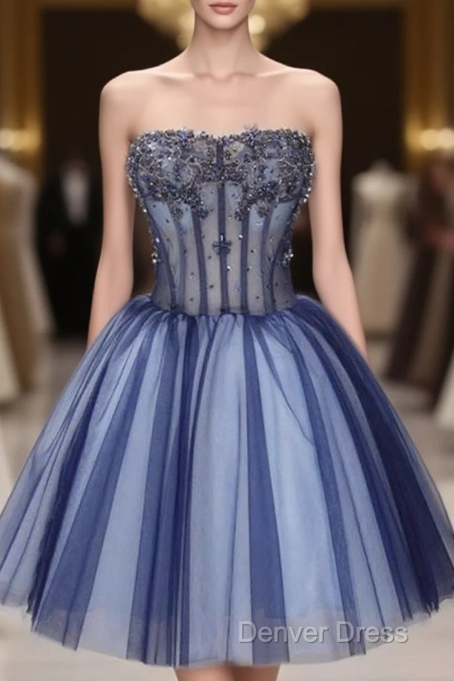Ball Gowns Strapless Short Tulle Homecoming Dresses With Beading Main image