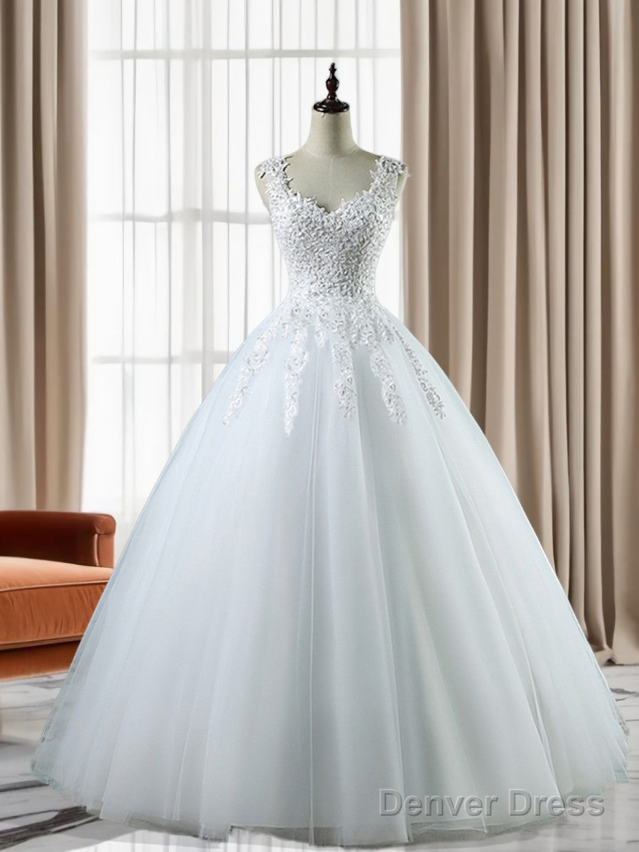 Ball-Gowns Sweetheart Applique Floor-Length Tulle Wedding Dresses Main image