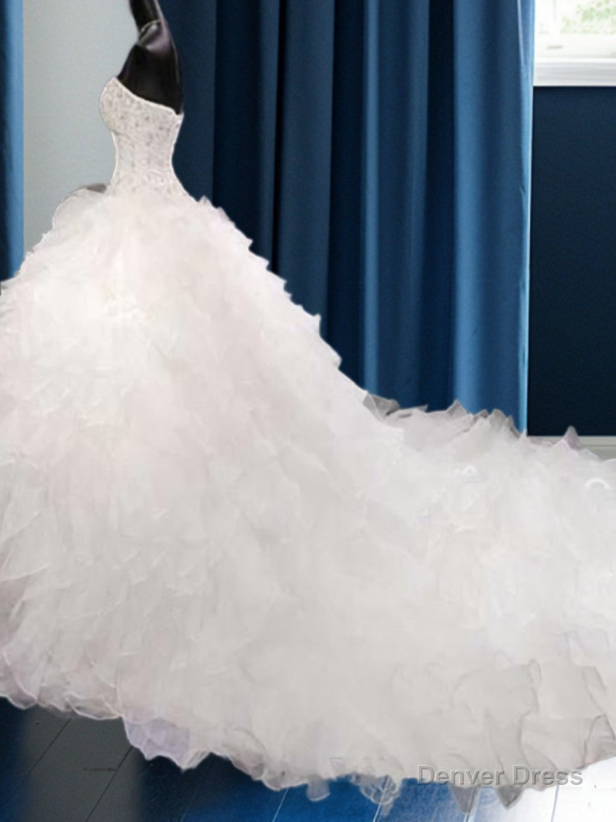 Ball Gowns Sweetheart Beading Cathedral Train Organza Wedding Dresses