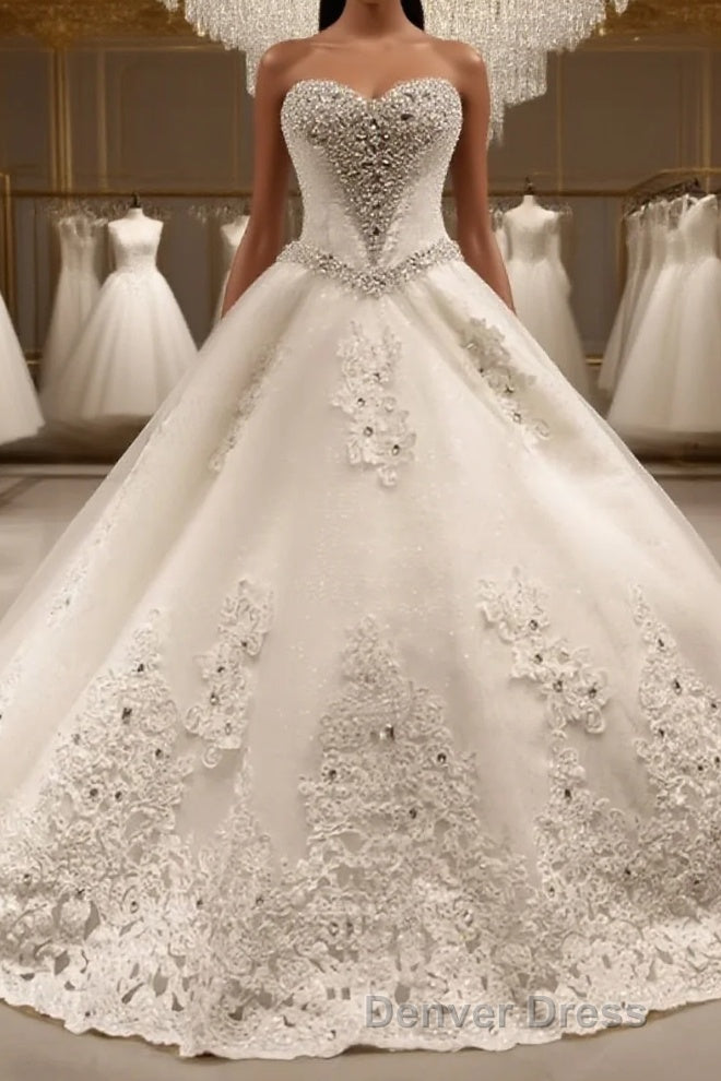 Ball Gown Sweetheart Cathedral Train Tulle Wedding Dresses With Sequin Main image