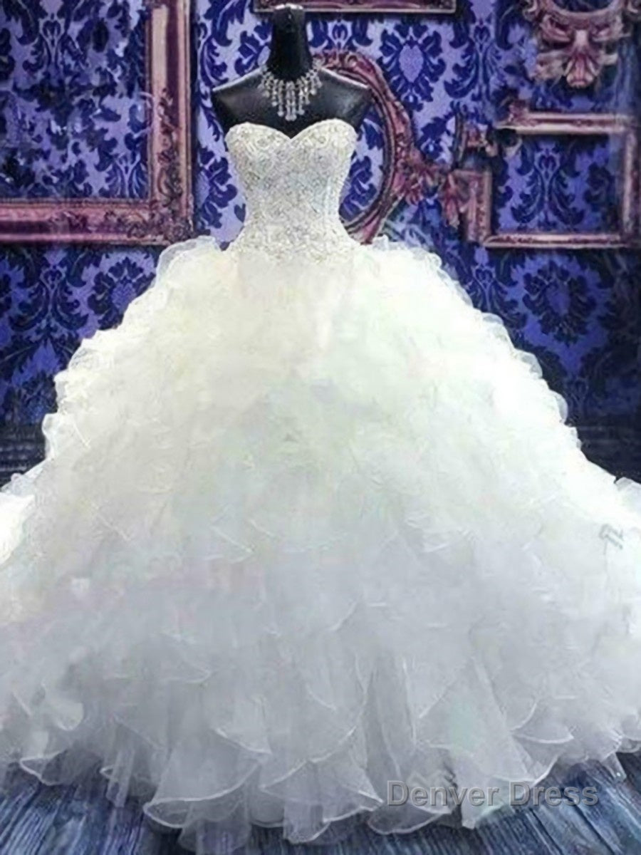 Ball Gown Sweetheart Cathedral Train Organza Wedding Dresses With Beading Main image
