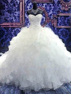 Ball Gowns Sweetheart Cathedral Train Organza Wedding Dresses With Beading
