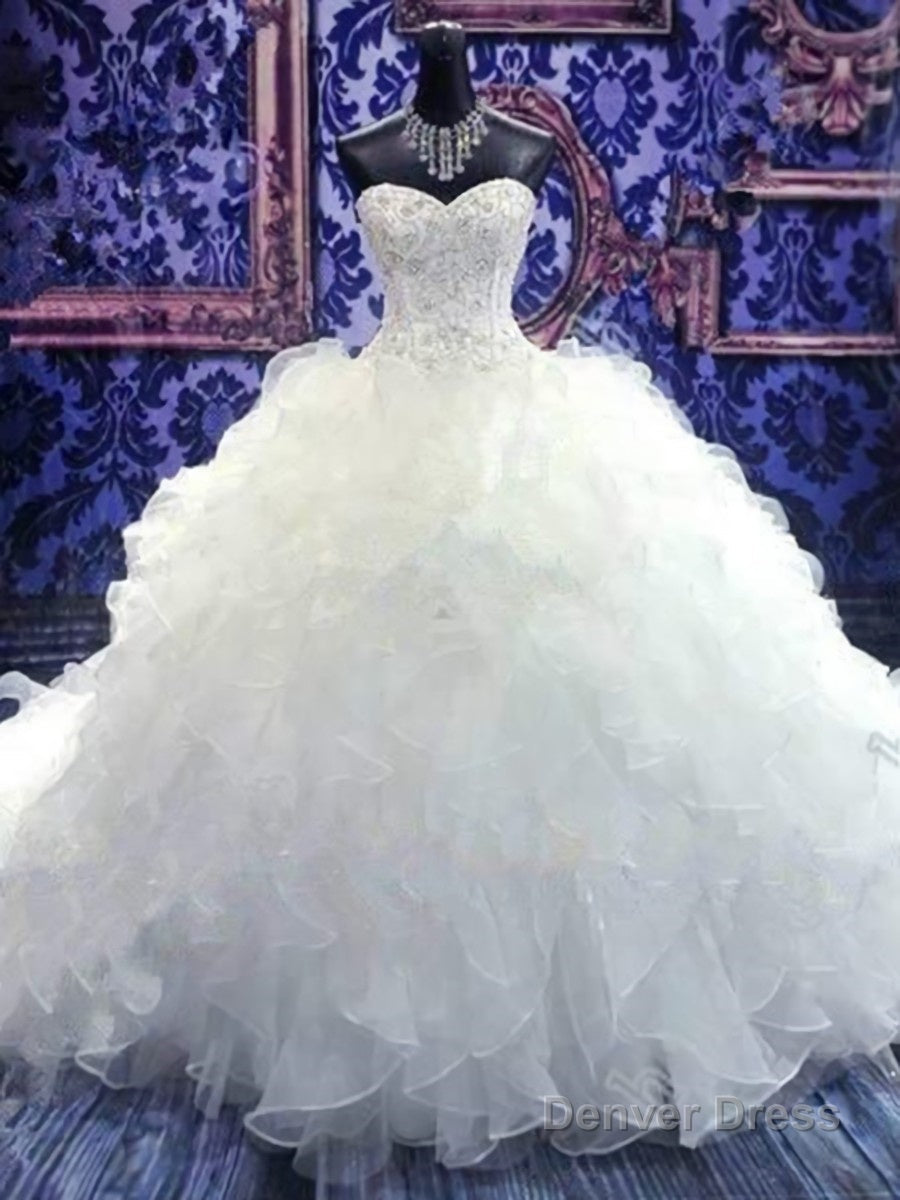 Ball Gowns Sweetheart Cathedral Train Organza Wedding Dresses With Beading