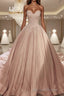 Ball Gowns Sweetheart Court Train Satin Prom Dresses With Appliques Lace