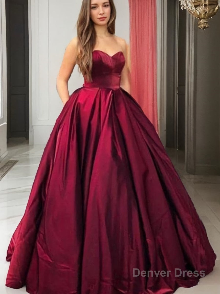 Ball Gown Sweetheart Floor-Length Satin Prom Dresses With Pockets Main image