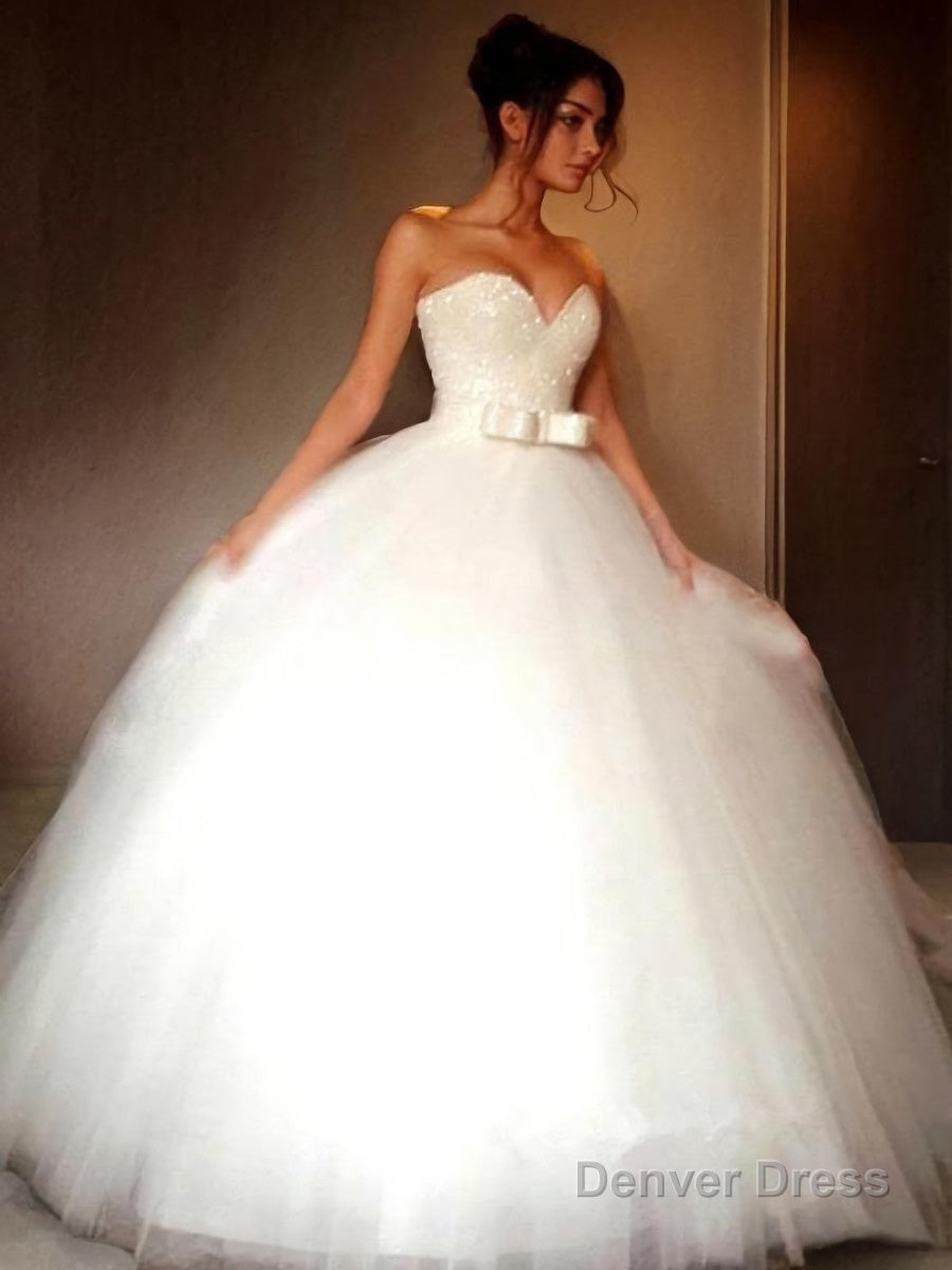 Ball Gowns Sweetheart Floor Length Tulle Wedding Dresses With Bow Main image