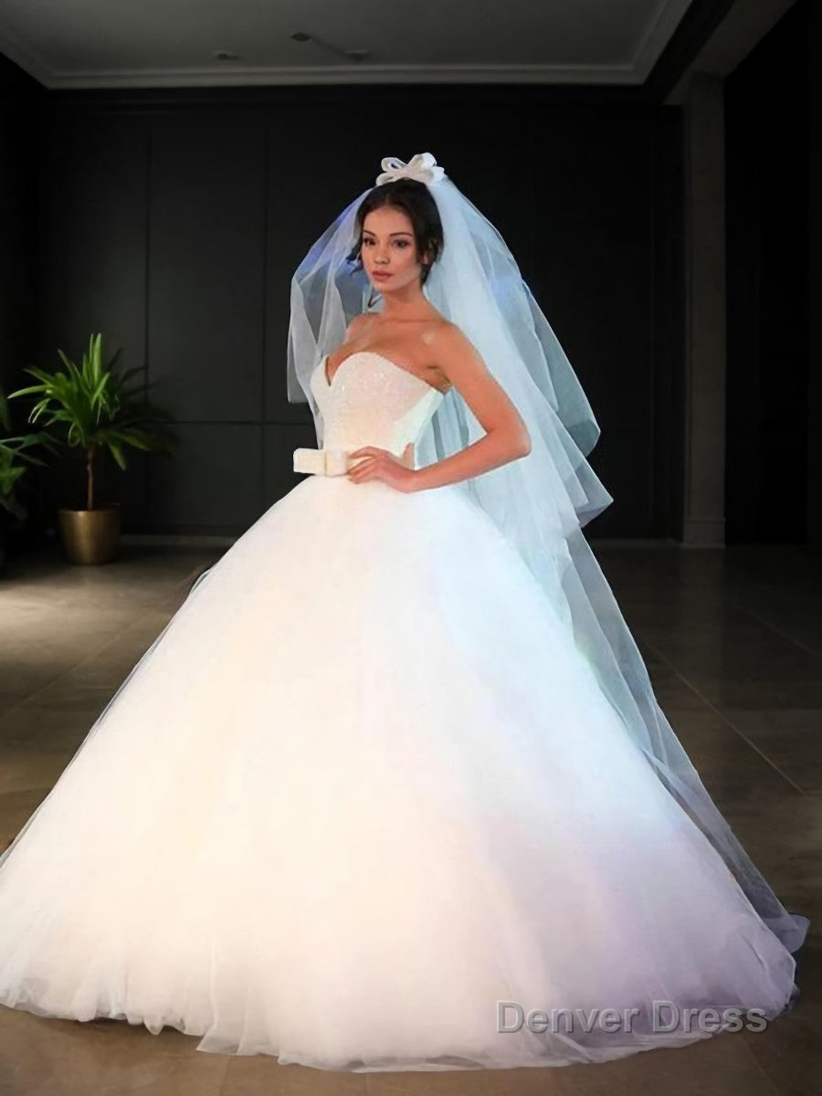 Ball Gowns Sweetheart Floor Length Tulle Wedding Dresses With Bow Secondary image