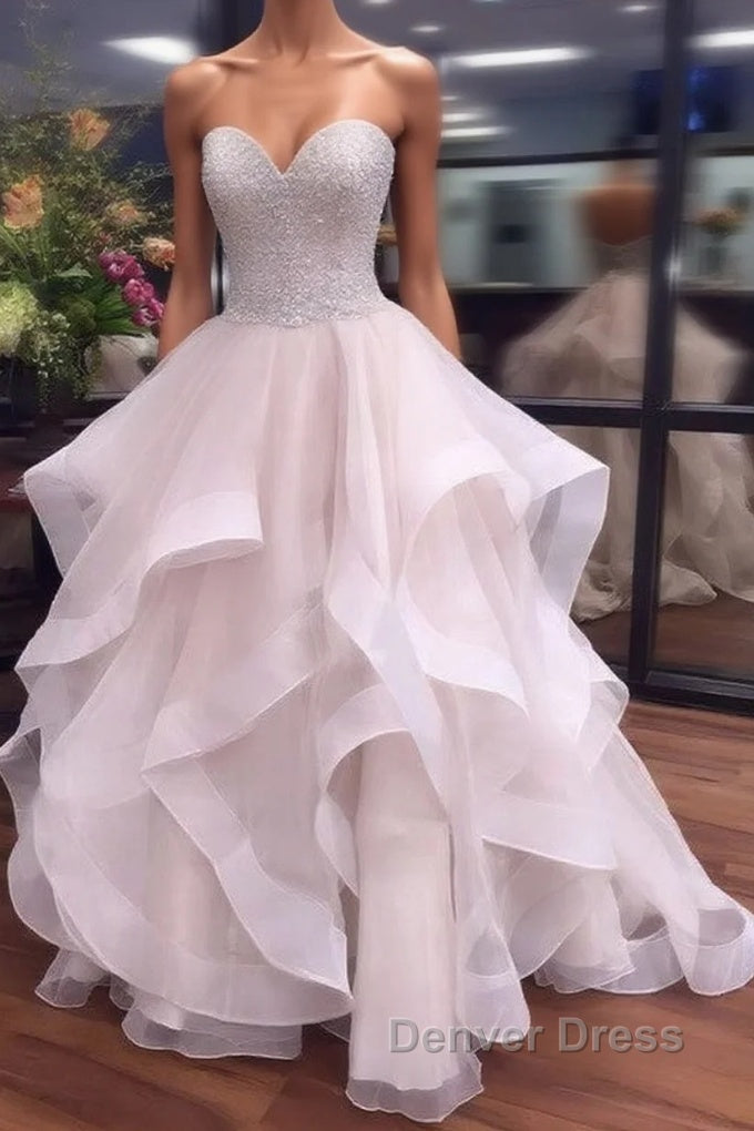 Ball Gown Sweetheart Organza Floor-length Beading Prom Dresses Main image