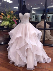Ball Gown Sweetheart Organza Floor-length Beading Prom Dress