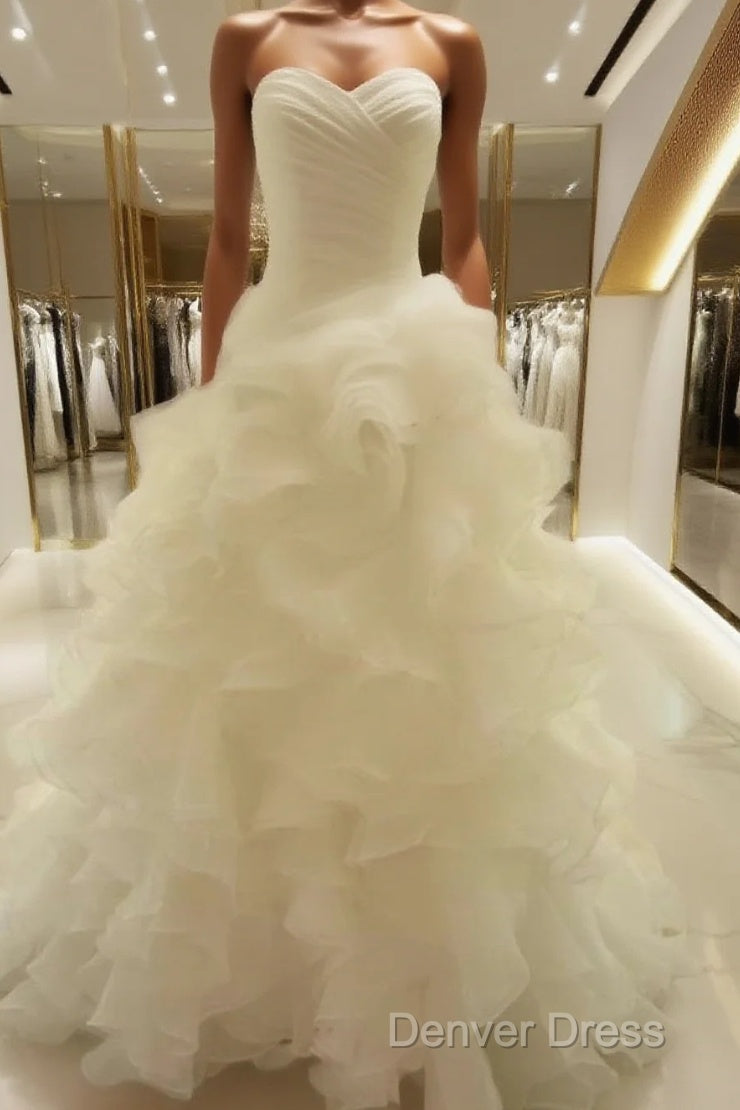 Ball-Gown Sweetheart Ruffles Court Train Organza Wedding Dresses Main image