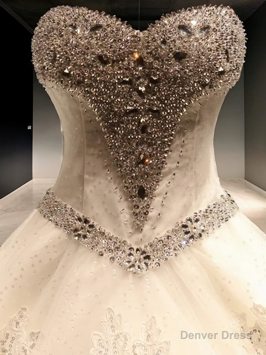 Ball Gowns Sweetheart Sequin Cathedral Train Tulle Wedding Dresses