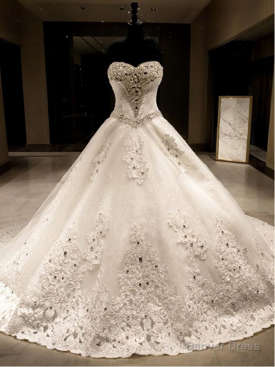 Ball-Gown Sweetheart Sequin Cathedral Train Tulle Wedding Dress Main image