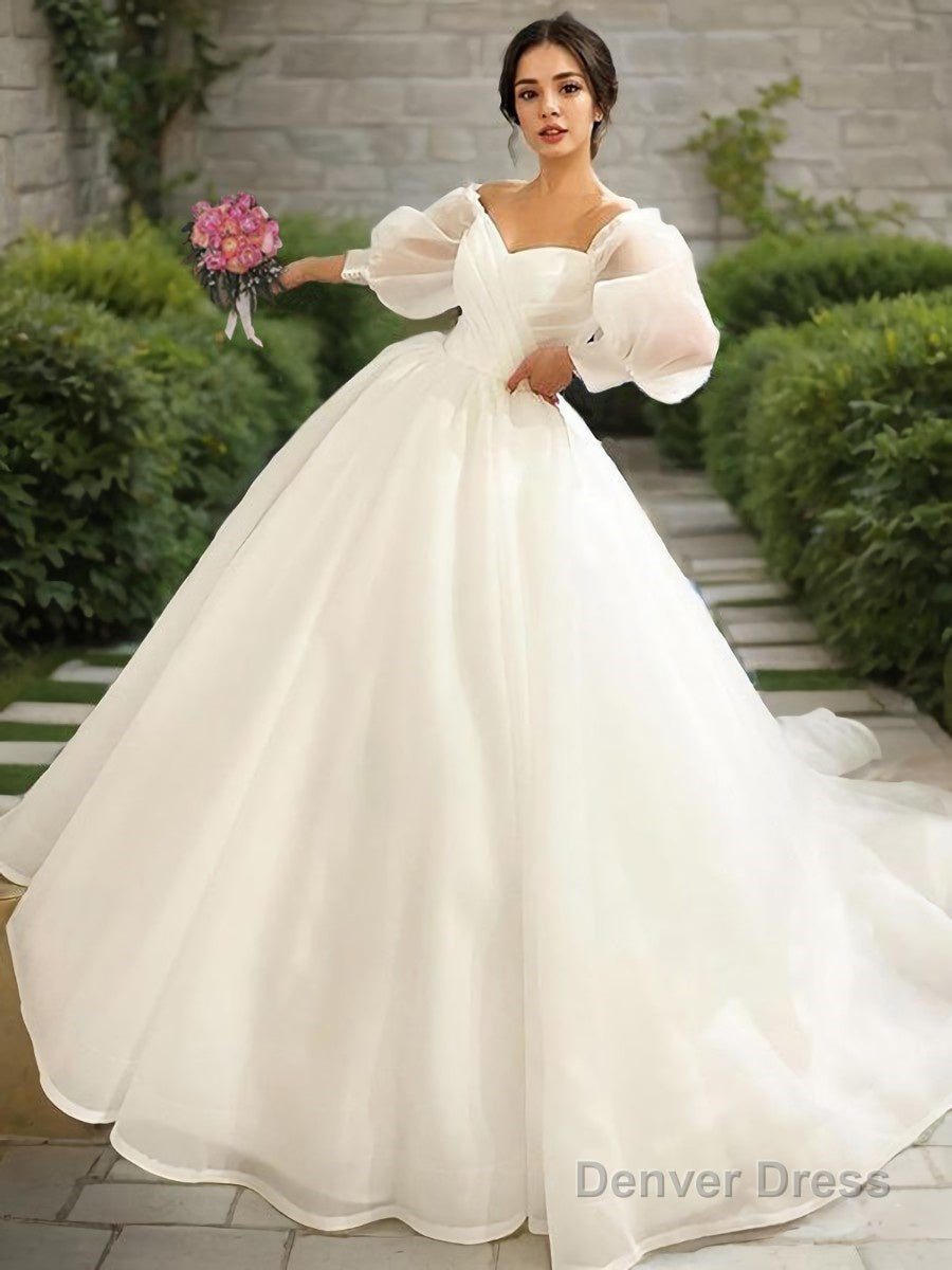 Ball Gown Sweetheart Sweep Train Satin Wedding Dresses Main image
