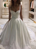 Ball Gowns Sweetheart Sweep Train Satin Wedding Dresses