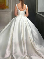 Ball Gowns Sweetheart Sweep Train Satin Wedding Dresses
