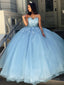 Ball Gowns Sweetheart Sweep Train Tulle Prom Dresses With Appliques Lace