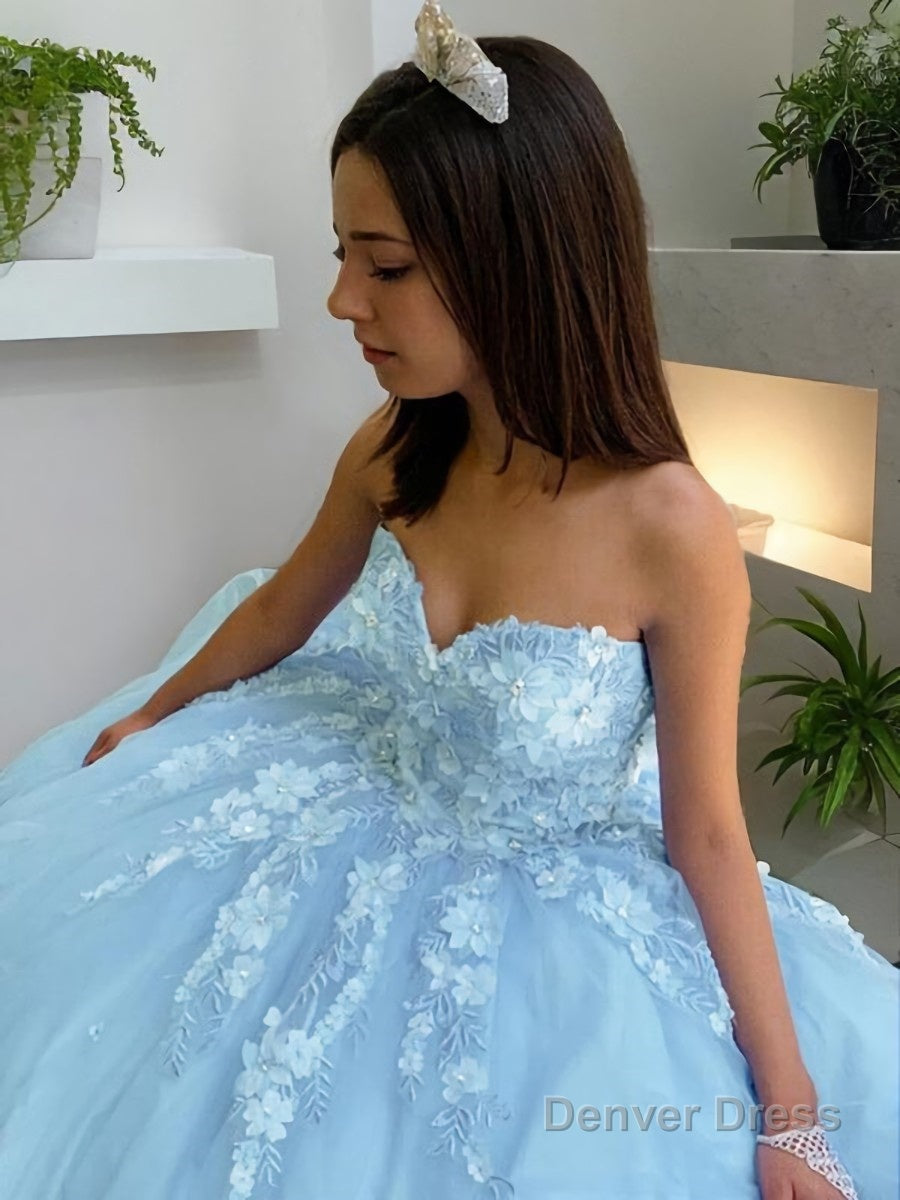Ball Gowns Sweetheart Sweep Train Tulle Prom Dresses With Appliques Lace