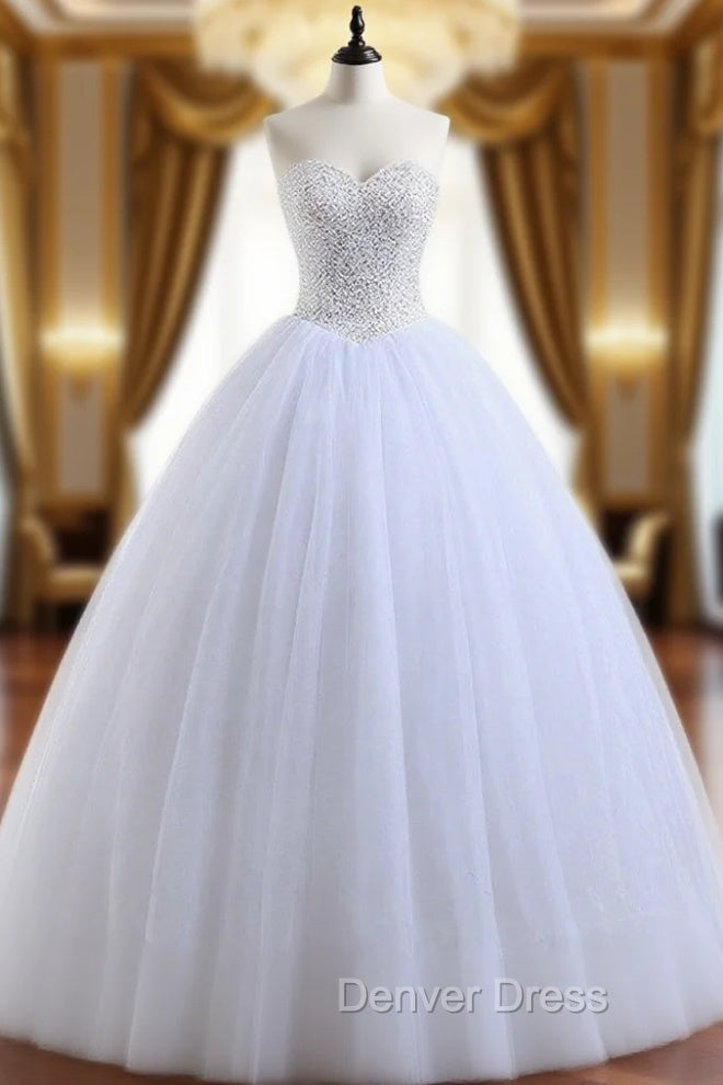 Ball Gown Sweetheart Tulle Beading Wedding Dresses