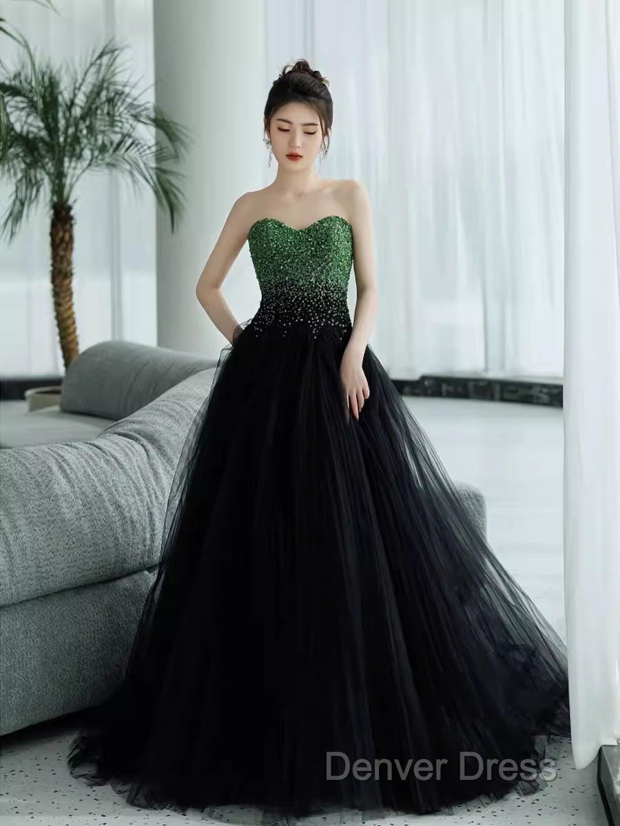 Ball Gown Sweetheart Tulle Black Prom Dresses Evening Dresses