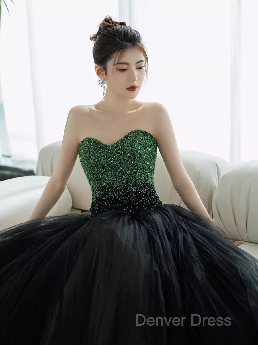 Ball Gown Sweetheart Tulle Black Prom Dresses Evening Dresses
