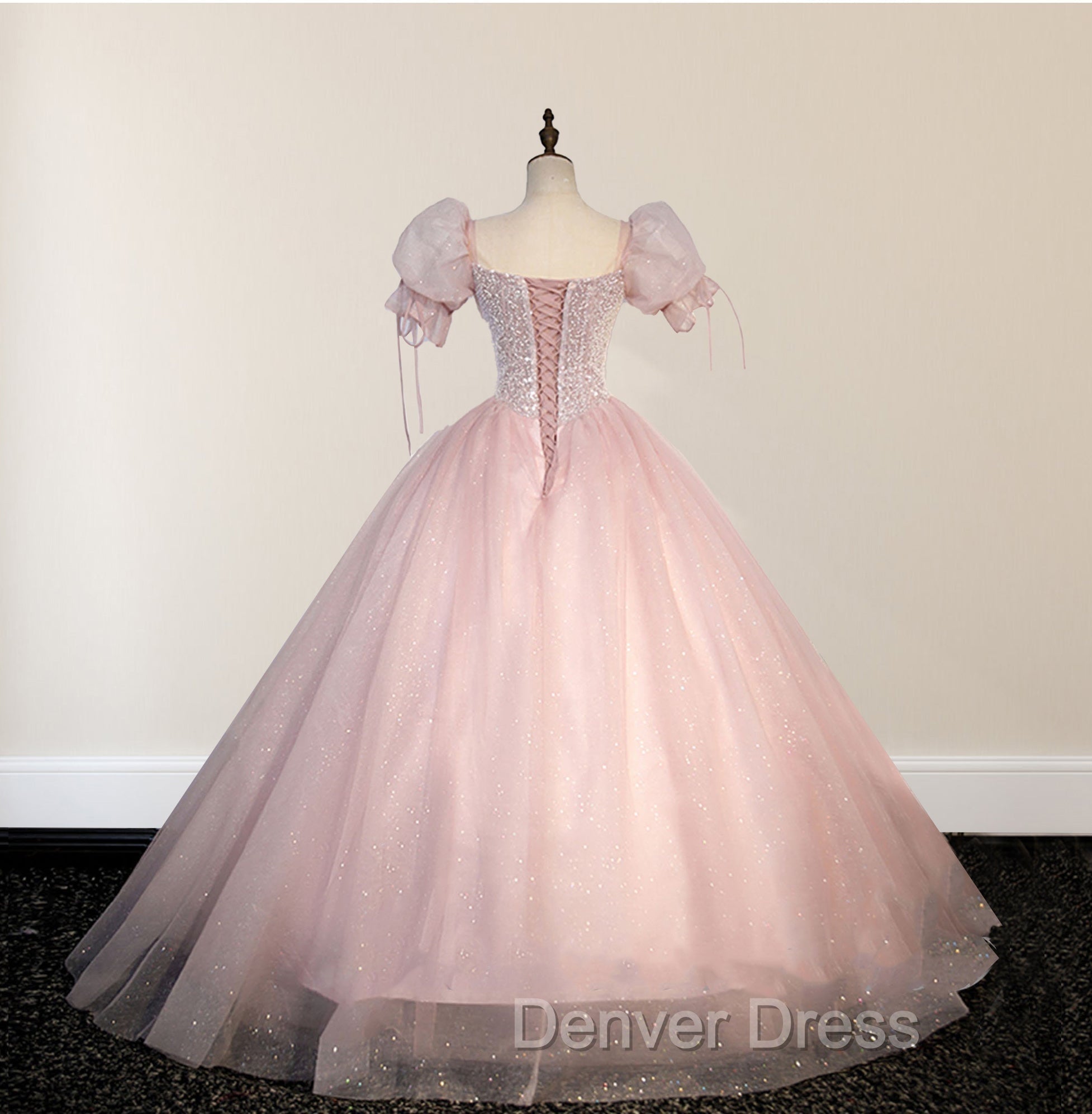 Ball-Gown Tulle  Pink Sweetheart Floor-Length Graduation Birthday Party Dresses with Sequined Secondary image