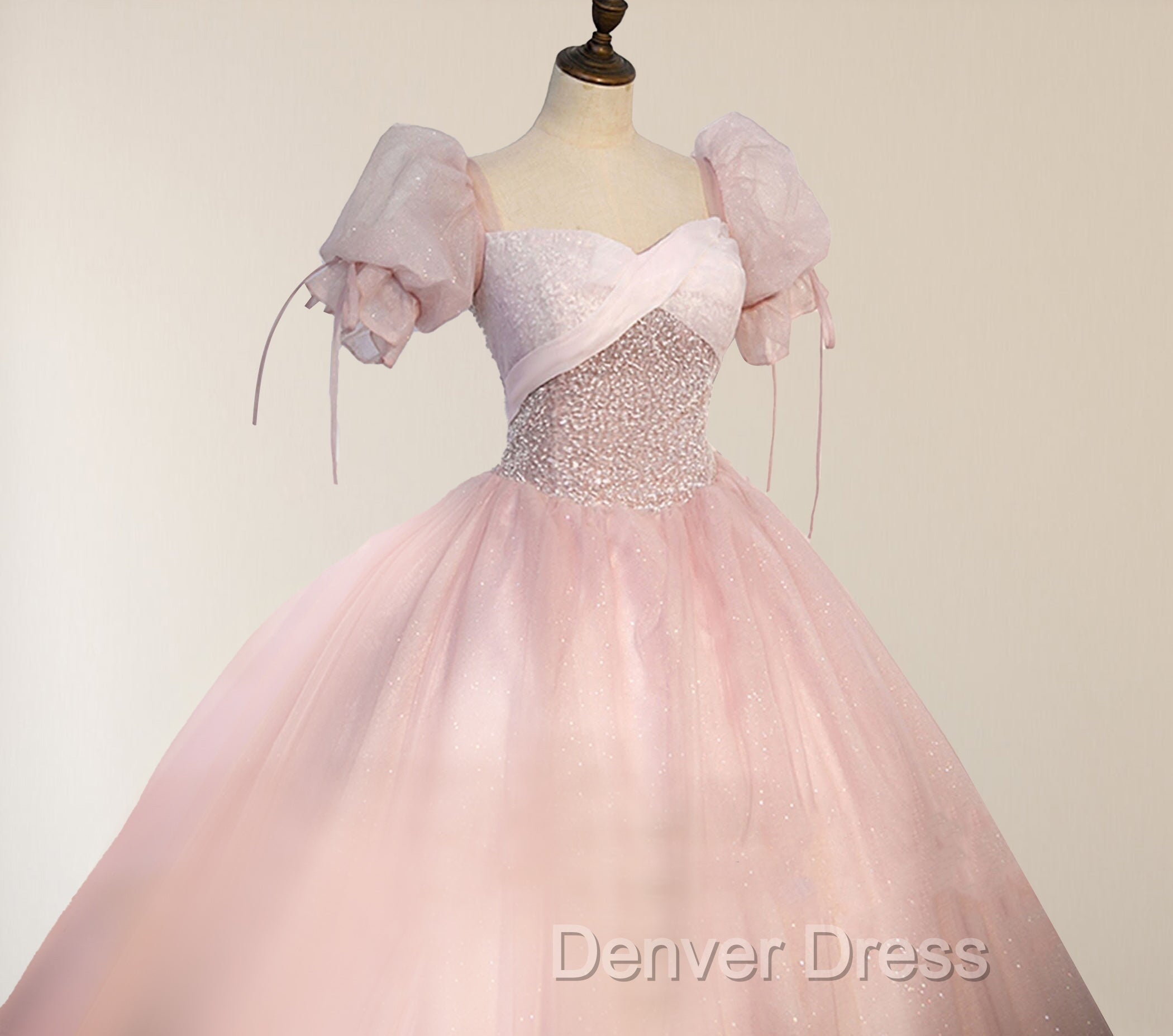Ball Gowns Tulle Pink Sweetheart Floor Length Graduation Birthday Prom Dresses with Sequined