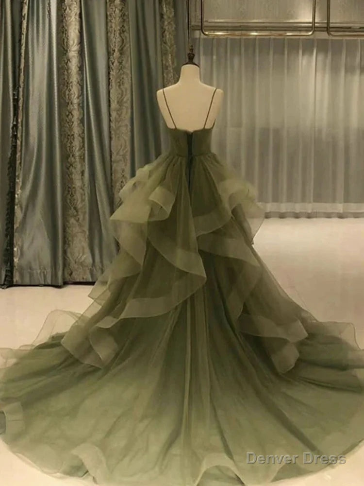 Ball Gowns Tulle Ruffles Prom Dresses Spaghetti Straps