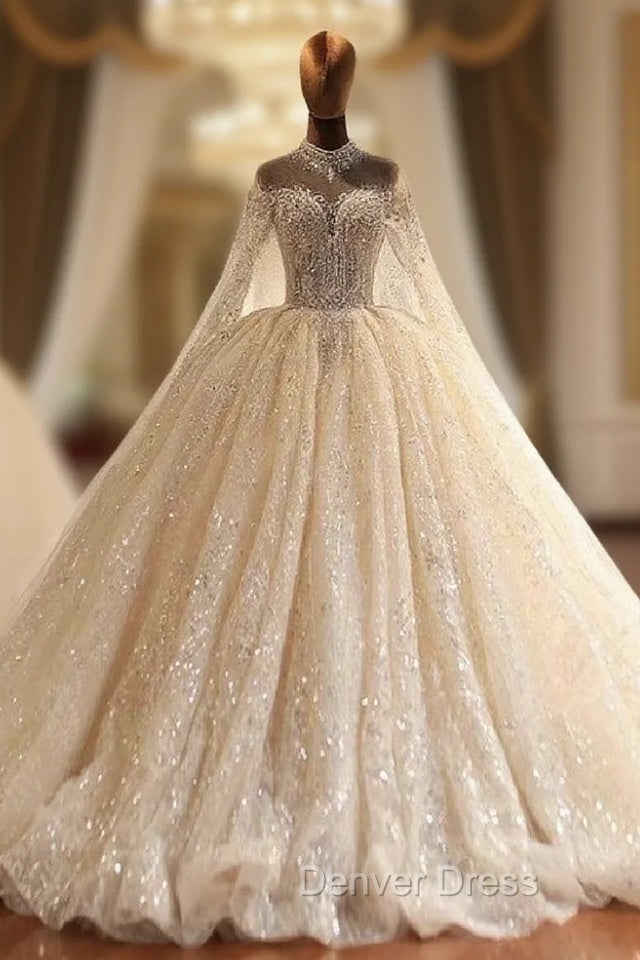 Ball Gowns Tulle Sequins High Neck Wedding Dresses Main image