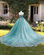 Ball Gown Tulle Strapless 3D Flowers Dress