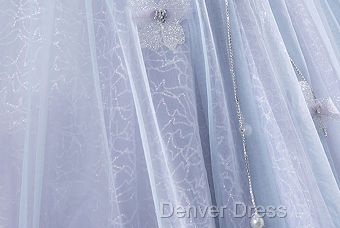 Ball-Gown Tulle Sweetheart Floor-Length Pearls Butterflies Quinceanera Dresses with Appliqued