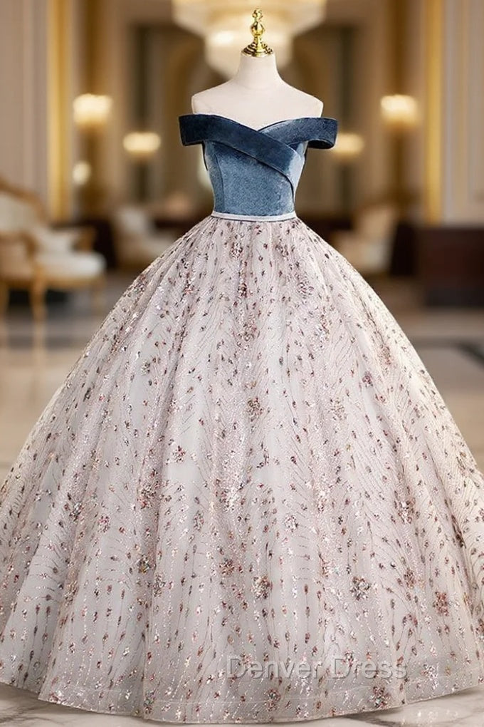 Ball Gown Tulle Velvet Sequins Off the Shoulder Quinceanera Dresses Main image