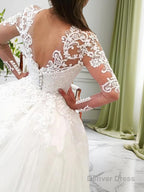 Ball Gowns V Neck Cathedral Train Tulle Wedding Dresses With Appliques Lace