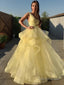 Ball Gowns V Neck Floor Length Tulle Prom Dresses With Pleated