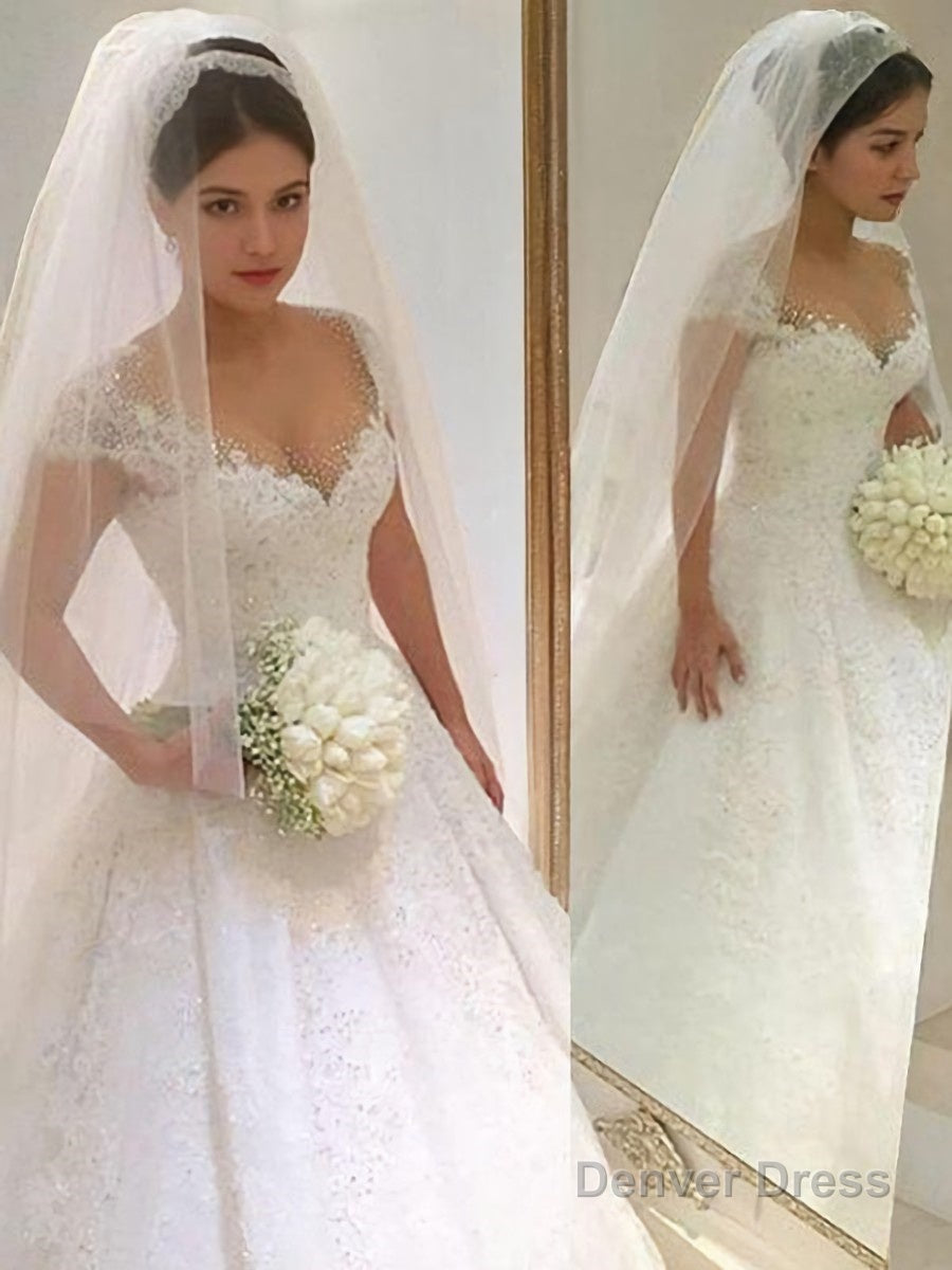 Ball Gowns V Neck Floor Length Tulle Wedding Dresses With Beading Main image