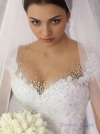 Ball Gowns V Neck Floor Length Tulle Wedding Dresses With Beading